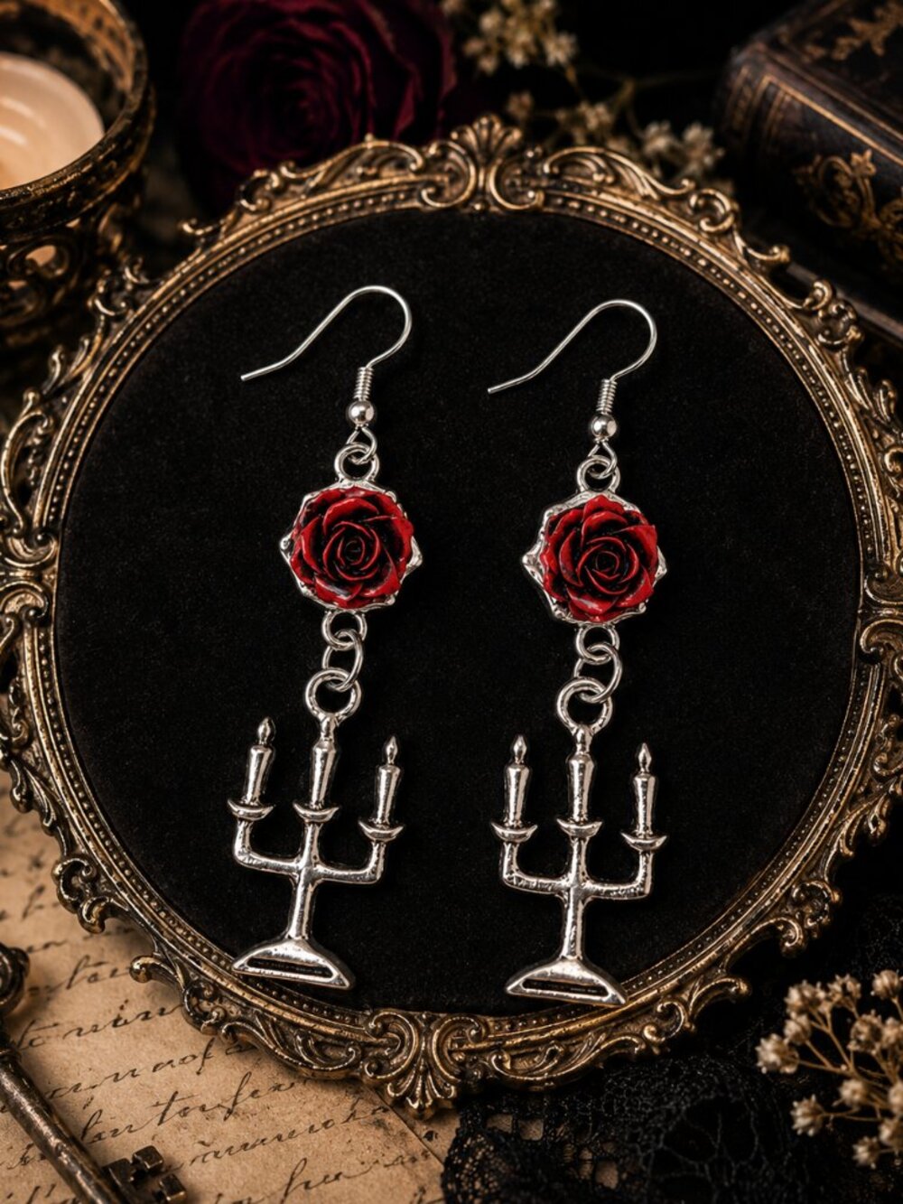 The Last Bloom™ Gothic Rose Earrings | Victorian Candelabra | 925 Sterling